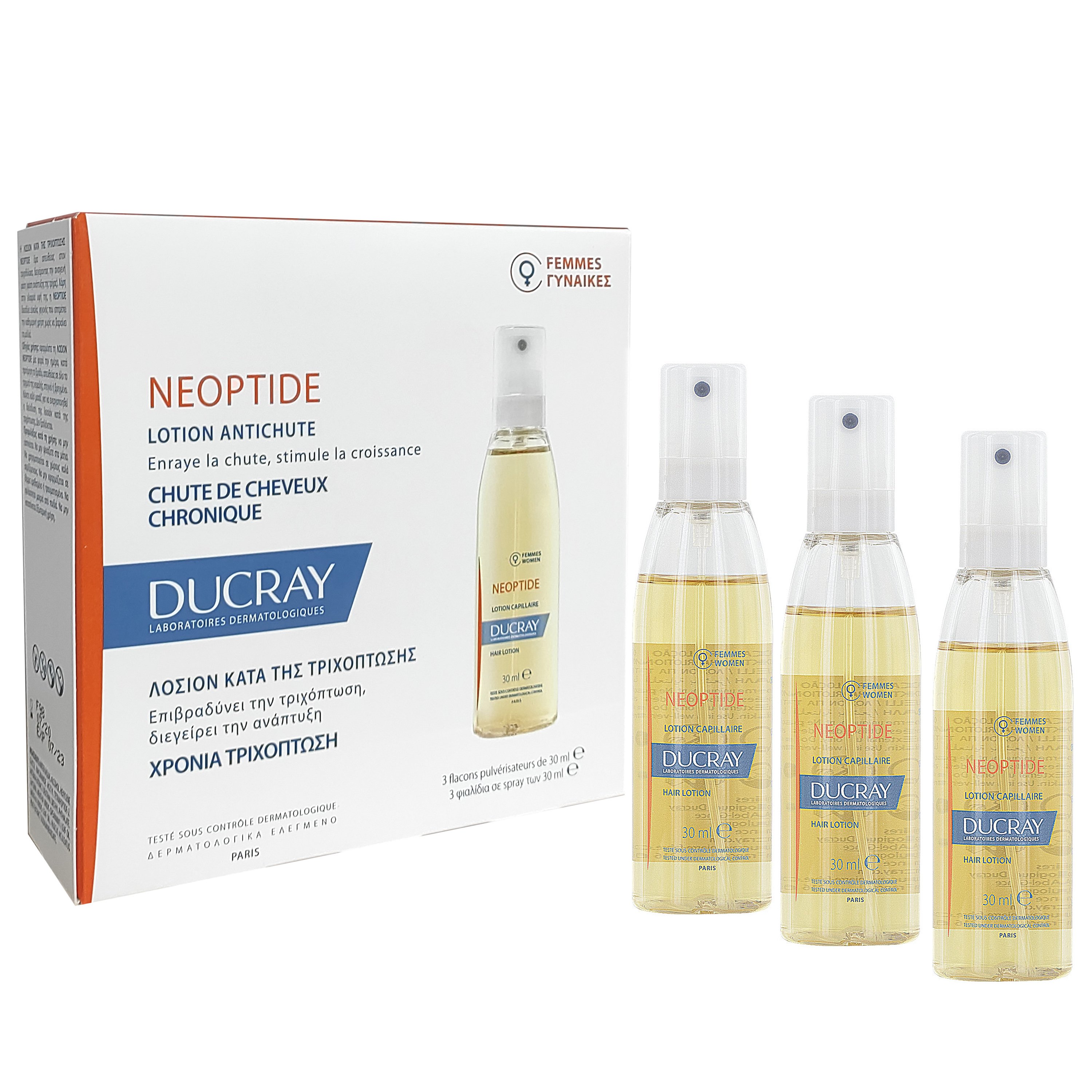 Ducray Neoptide Lotion Antichute Λοσιόν Αγωγής Κατά της Προοδευτικής Τριχόπτωσης στην Γυναίκα 3 Φιαλίδια x30ml