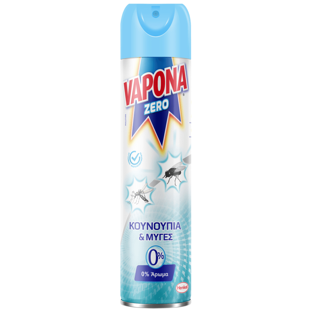 Vapona Zero Repellent Spray Εντομοκτόνο Spray για Κουνούπια & Μύγες, Χωρίς Άρωμα 400ml
