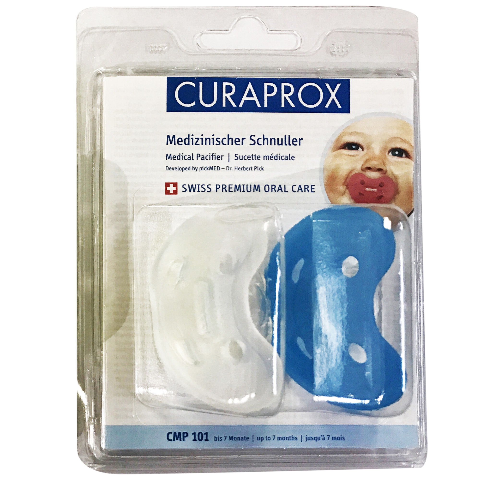Curaprox CMP 101 Medical Pacifiere Ιατρική Πιπίλα Έως 7 Μηνών 2 Τεμάχια – Μπλε-Ροζ