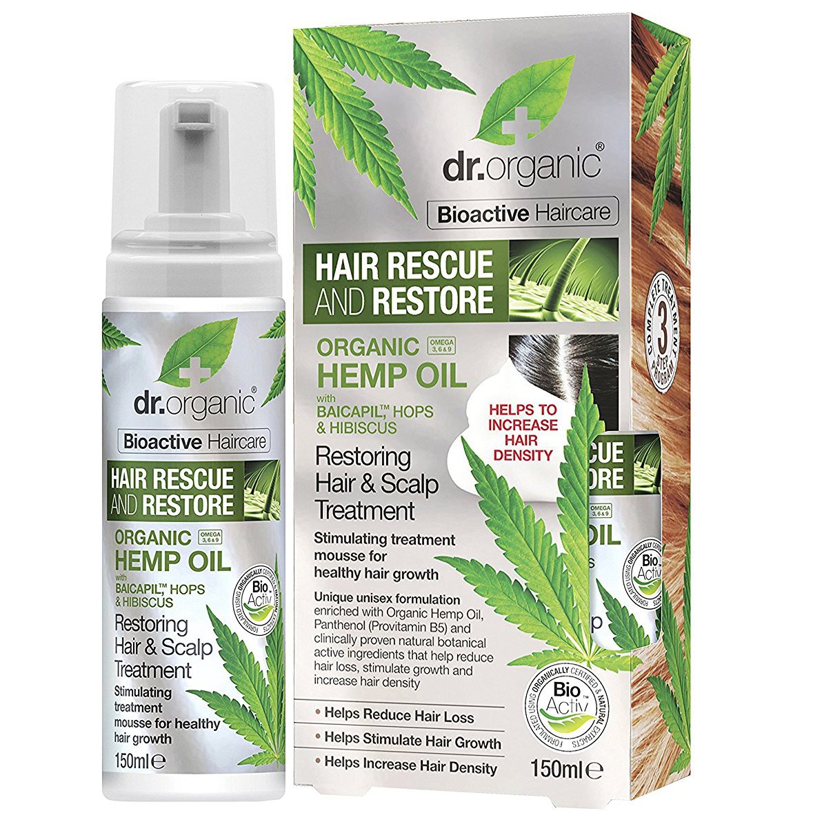 Dr Organic Hemp Oil Restoring Hair & Scalp Treatment Μαλακτική Μους Θεραπείας που Επανορθώνει τα Ταλαιπωρημένα Μαλλιά 150ml