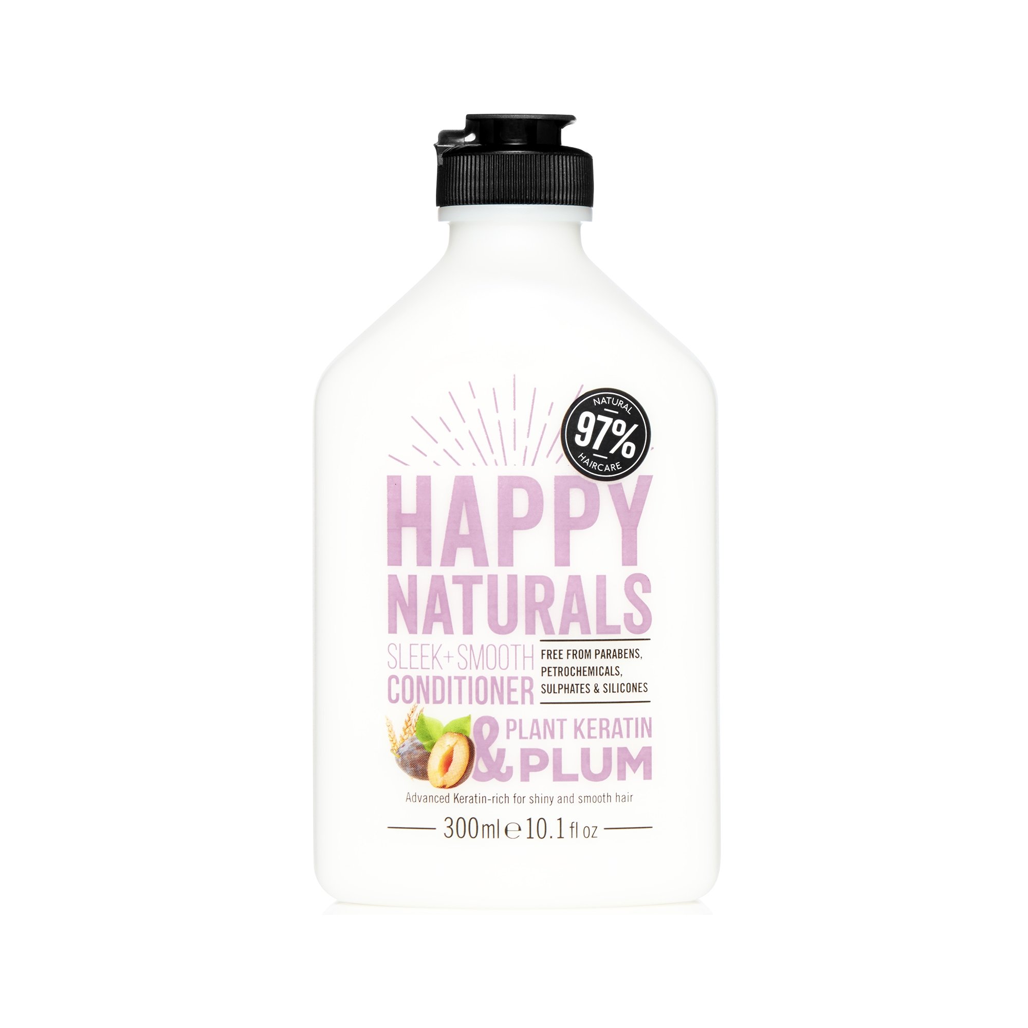 Happy Naturals Sleek + Smooth Conditioner Plant Keratin & Plum Πλούσια σε Κερατίνη για Λαμπερά και Απαλά Μαλλιά 300ml