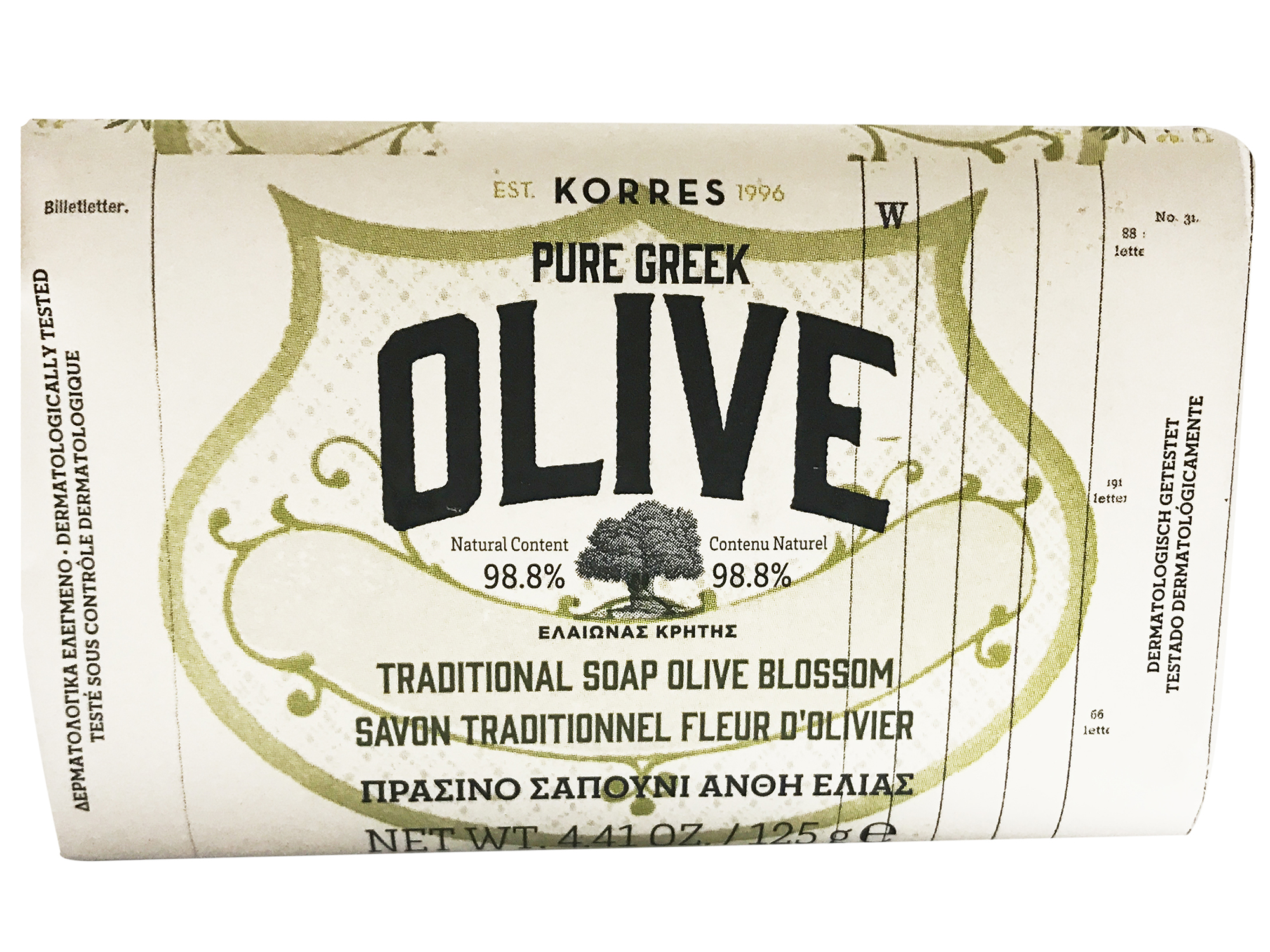 Korres Pure Greek Olive Tradional Soap Olive Blossom Πράσινο Σαπούνι Φυσική Πηγή Βιταμινών & Αντιοξειδωτικών με Άνθη Ελιάς 125gr