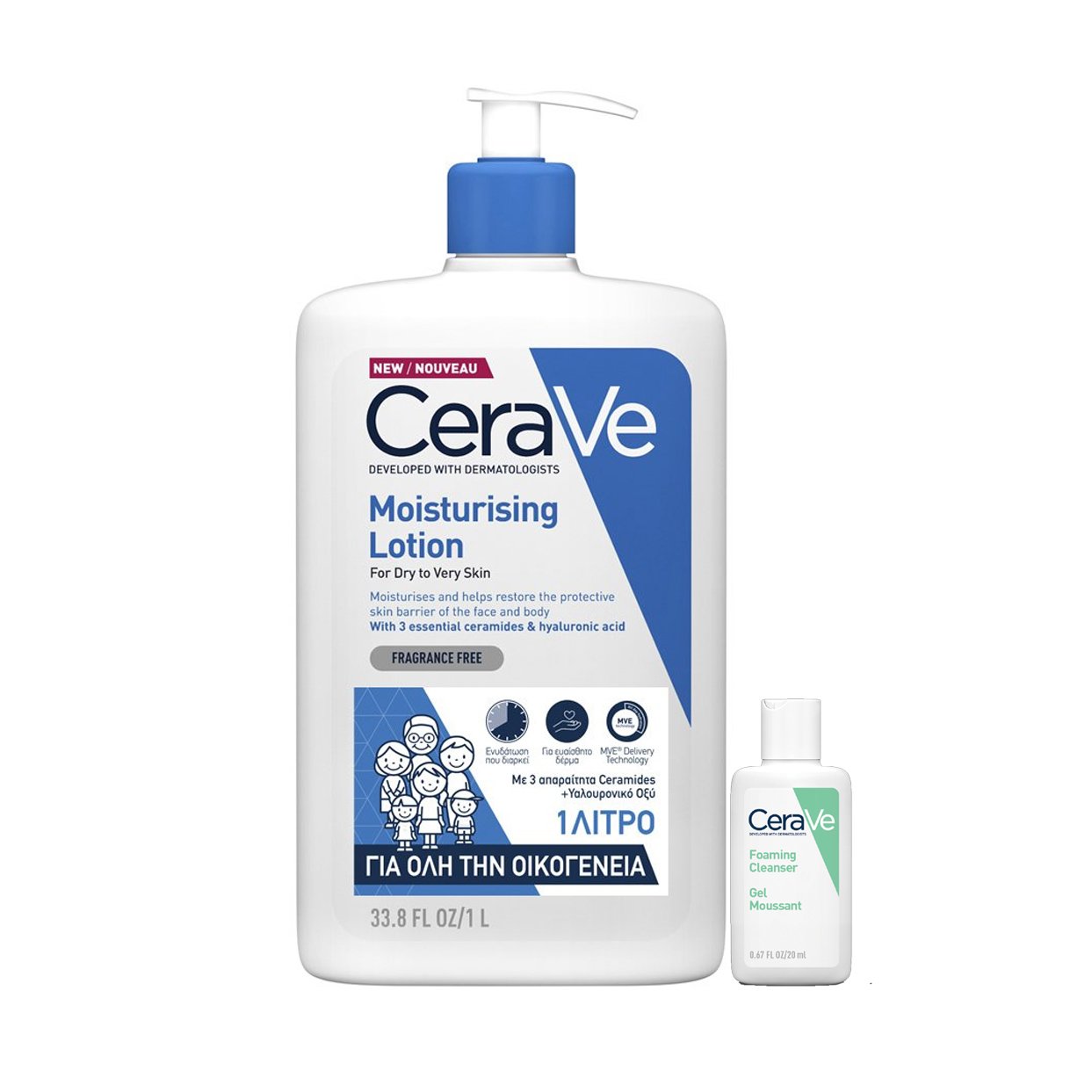 CeraVe Πακέτο Προσφοράς Moisturising Lotion Ενυδατικό Γαλάκτωμα Προσώπου-Σώματος 1L & Δώρο Foaming Cleanser Gel Καθαρισμού 20ml