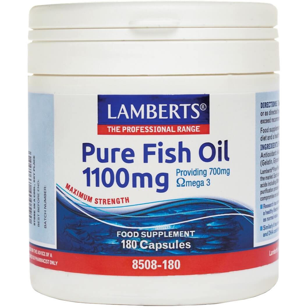 Lamberts Pure Fish Oil Συμπλήρωμα Διατροφής για την Ενίσχυση της Λειτουργίας της Καρδιάς, του Εγκεφάλου & της Όρασης 1100mg, 180caps