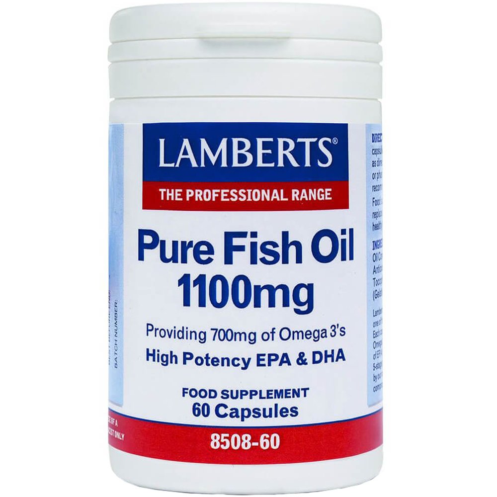 Lamberts Pure Fish Oil Συμπλήρωμα Διατροφής για την Ενίσχυση της Λειτουργίας της Καρδιάς, του Εγκεφάλου & της Όρασης 1100mg, 60caps
