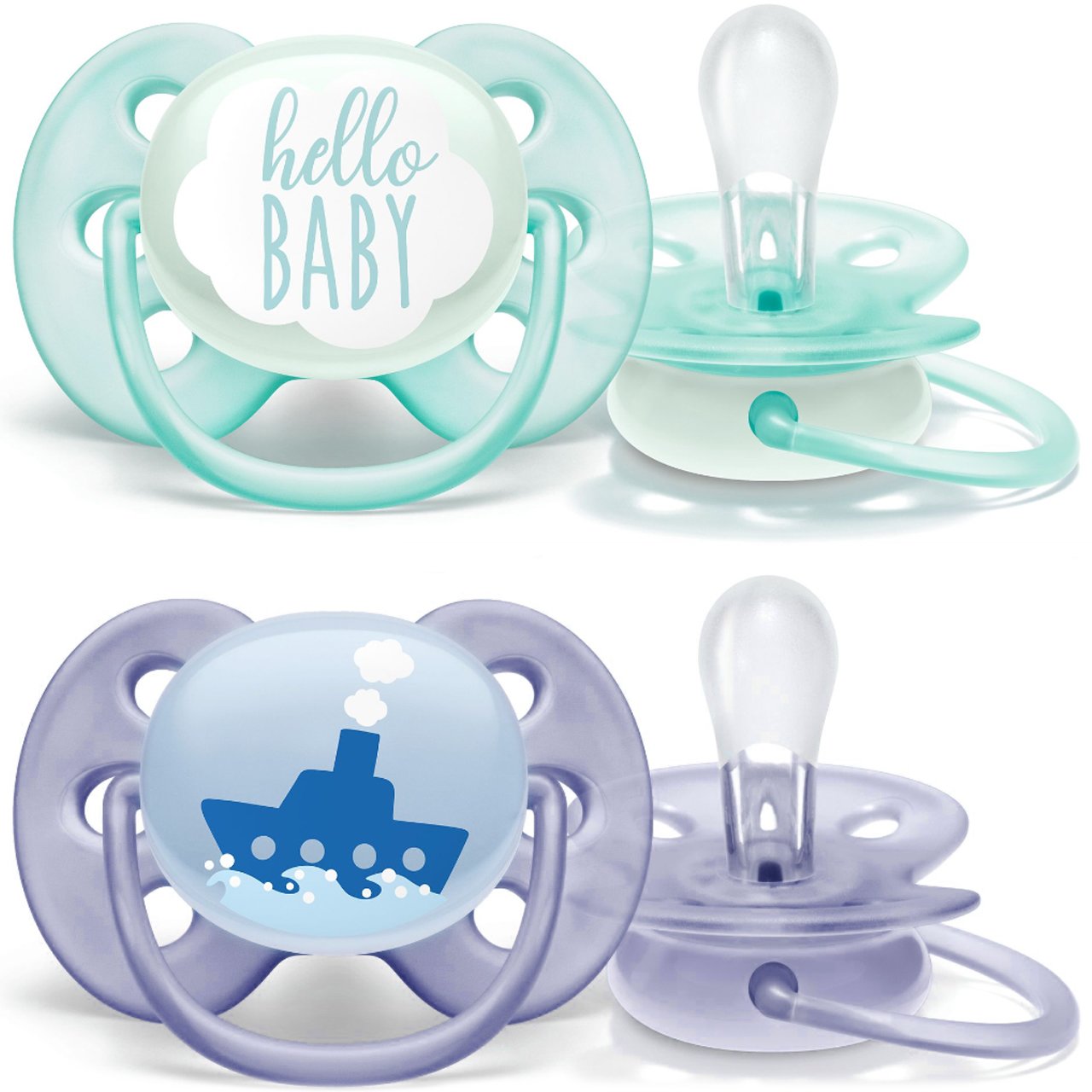 Philips Avent Ultra Soft Silicone Soother 0-6m Σιέλ – Σκούρο Μπλε Ορθοδοντική Πιπίλα Σιλικόνης με Μαλακό & Εύκαμπτο Προστατευτικό για Λιγότερους Ερεθισμούς στο Δέρμα 2 Τεμάχια, Κωδ SCF222/01
