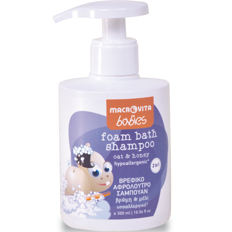 Macrovita Macrovita Babies Foam Bath Shampoo Βρεφικό Αφρόλουτρο - Σαμπουάν 2 σε 1 με Βρώμη & Μέλι από 0-36 Μηνών 300ml