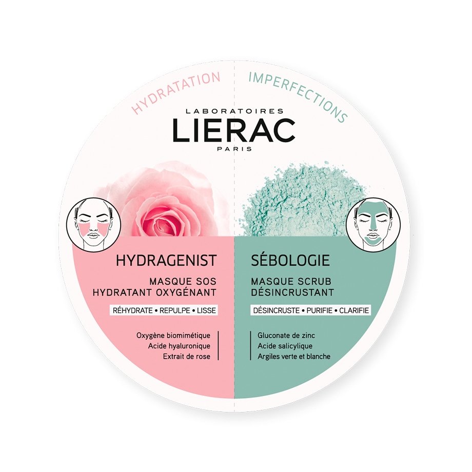 Lierac Duo Masks Hydragenist Masque SOS Hydratant Oxygenant & Sebologie Masque Scrub Desincrustant 2x6ml