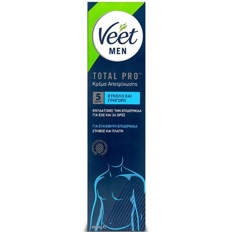 Veet Men Total Pro Κρέμα Αποτρίχωσης για Στήθος & Πλάτη για την Ευαίσθητη Ανδρική Επιδερμίδα 200ml