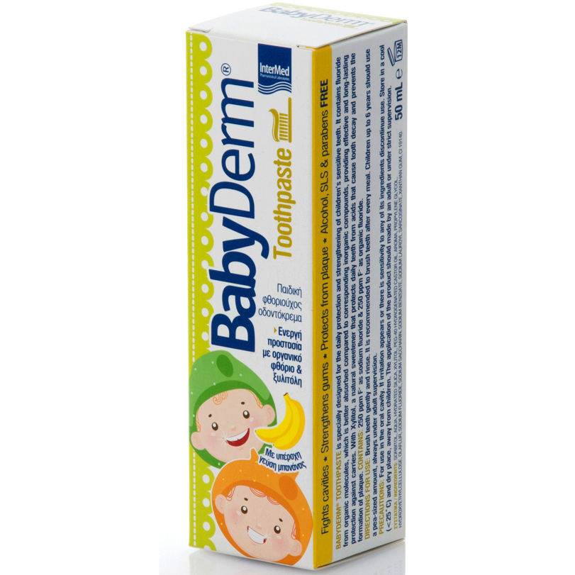 BabyDerm Toothpaste Παιδική Φθοριούχος Οδοντόκρεμα με Γεύση Μπανάνα 50ml