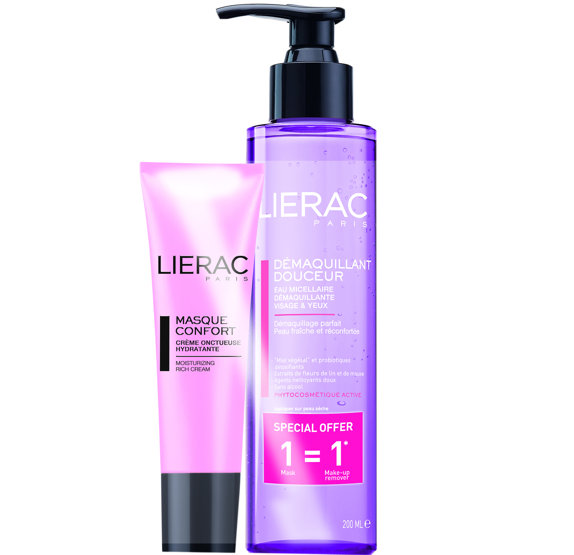 Lierac Πακέτο Προσφοράς Masque Confort Ενυδατική Μάσκα Προσώπου Με Ροζ Άργιλο 50ml &Δώρο Démaquillant Douceur 200ml