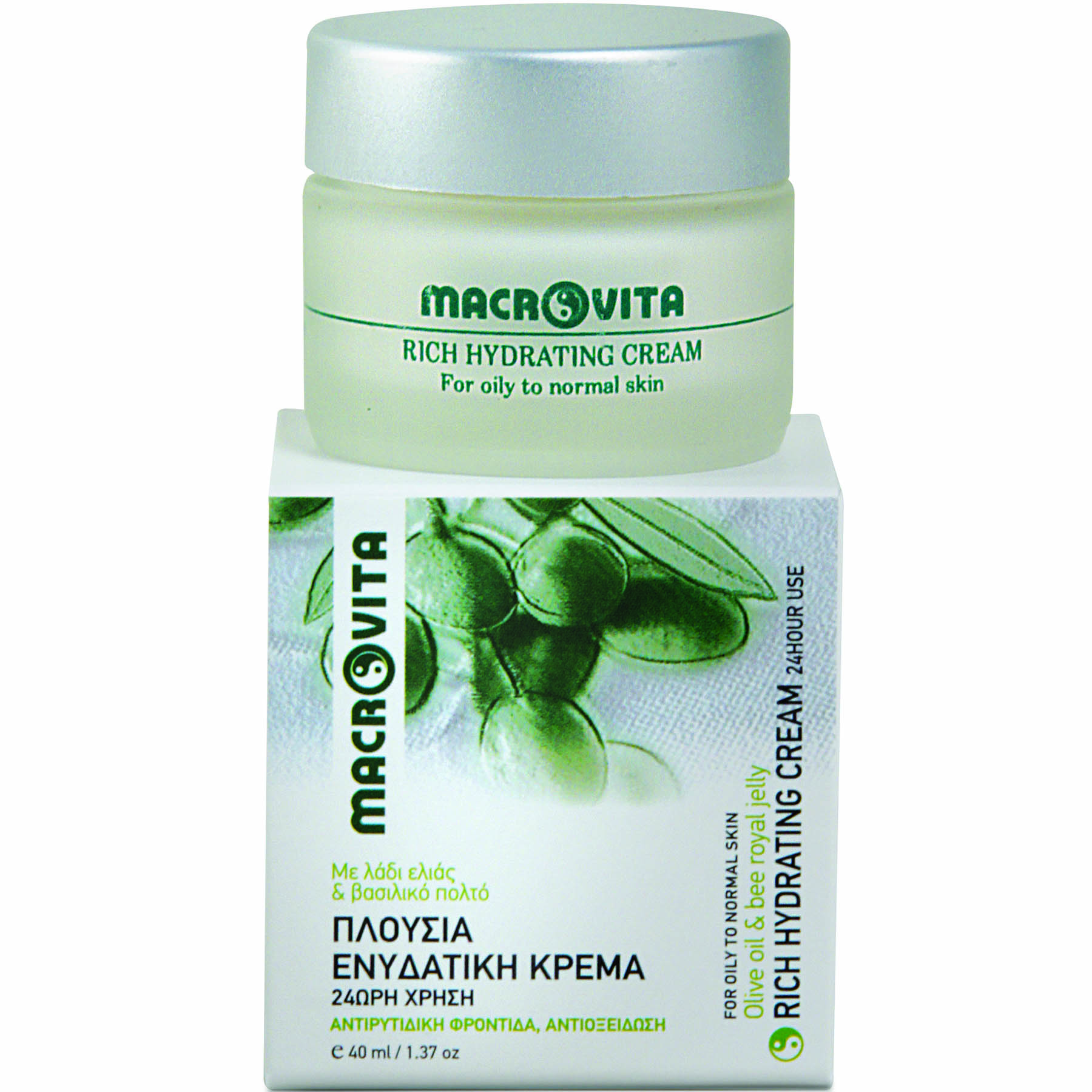 Macrovita Rich Hydrating Cream Ενυδατική Αντιρυτιδική Κρέμα Πλούσιας Υφής με Λάδι Ελιάς & Βασιλικό Πολτό 40ml