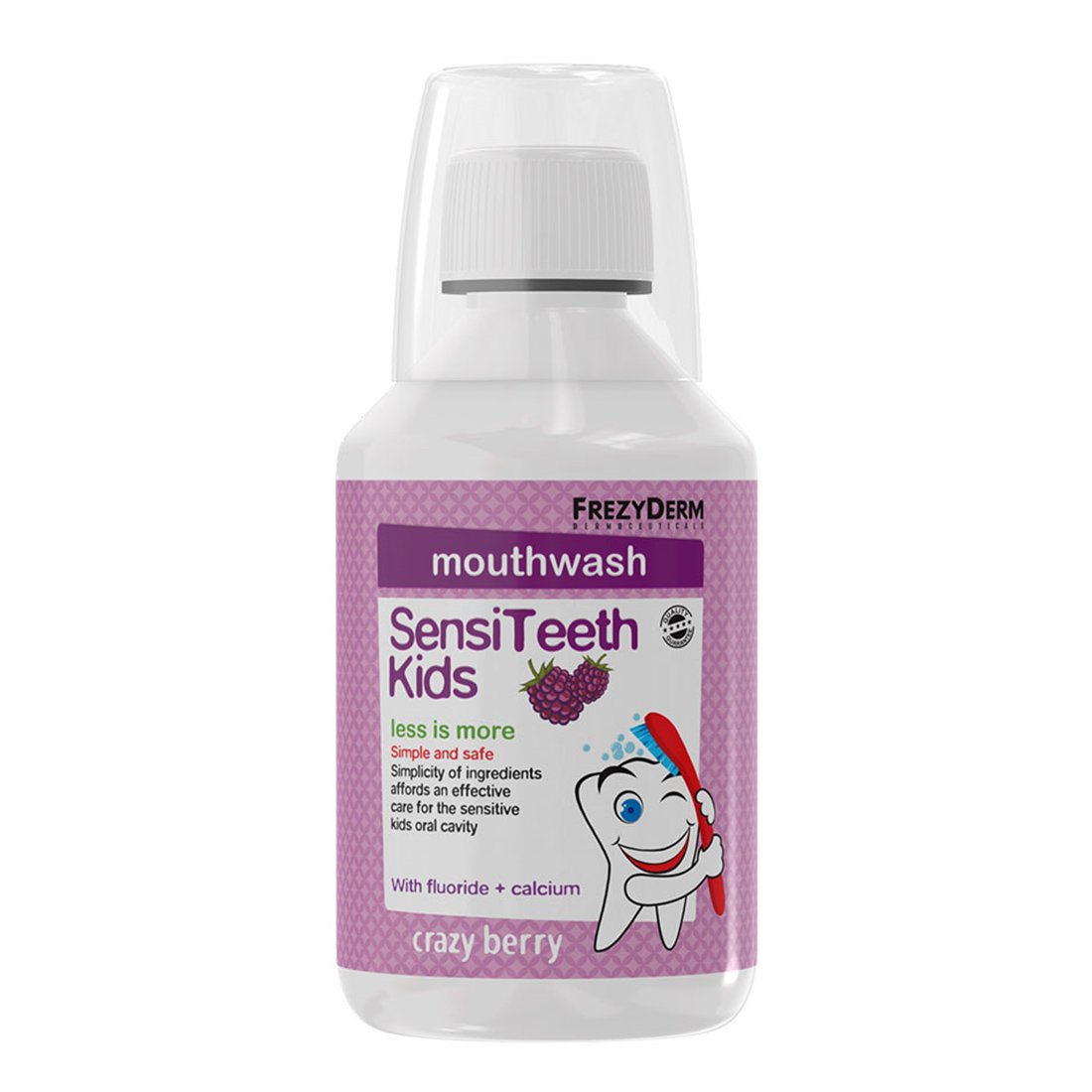Frezyderm Frezyderm SensiTeeth Kids Mouthwash Στοματικό Διάλυμα Κατά της Τερηδόνας για Παιδιά από 3 Ετών με Φθόριο, Ασβέστιο & Γεύση Βατόμουρου 250ml