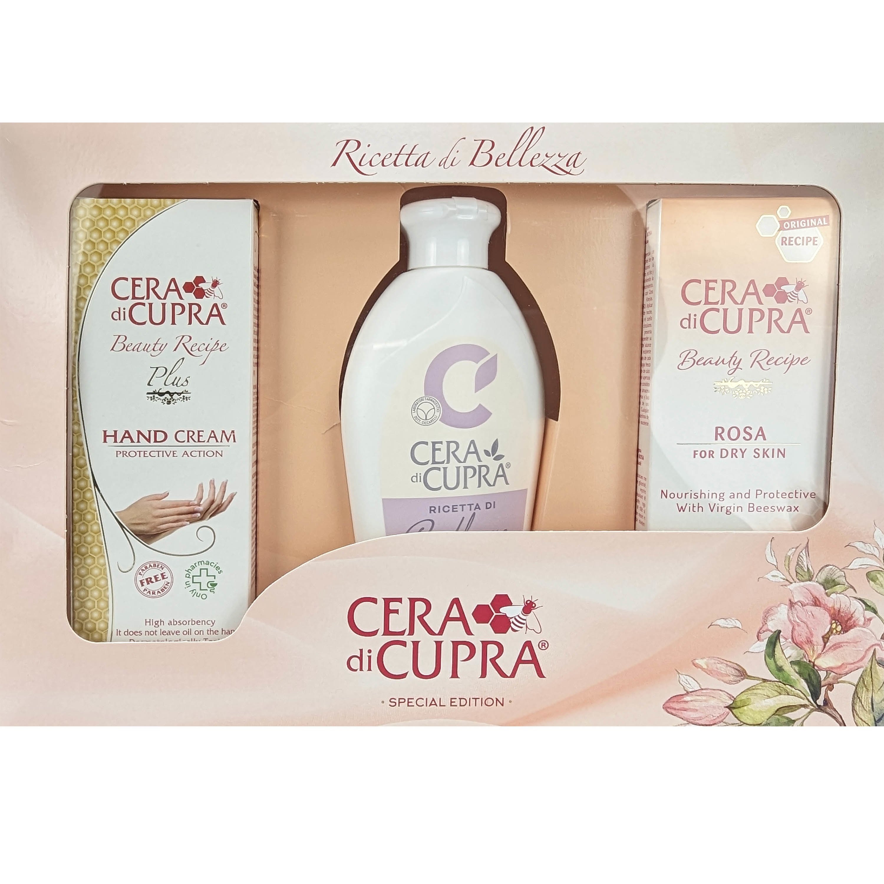 Cera di Cupra Cera di Cupra Πακέτο Προσφοράς Ενυδατική Χεριών 75ml, Rosa Γαλάκτωμα Καθαρισμού με Εκχύλισμα Μελιού 200ml & Σωληνάριο Rosa Ενυδατική Κρέμα Προσώπου 75ml