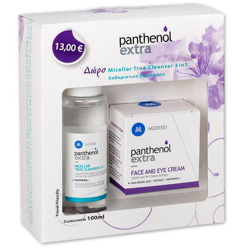 Medisei Panthenol Extra Πακέτο Προσφοράς Face/Eye Cream 24ωρη Αντιρυτιδική Κρέμα 50ml & Δώρο Micellar True Cleanser 3 σε 1 100ml