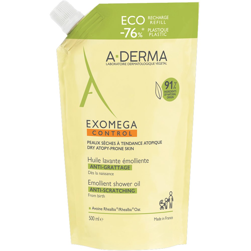 A-Derma Exomega Control Anti-Scratching Emolient Shower Oil Refill Λάδι Καθαρισμού Σώματος, Κατάλληλο Ξηρό Δέρμα με Τάση Ατοπίας 500ml