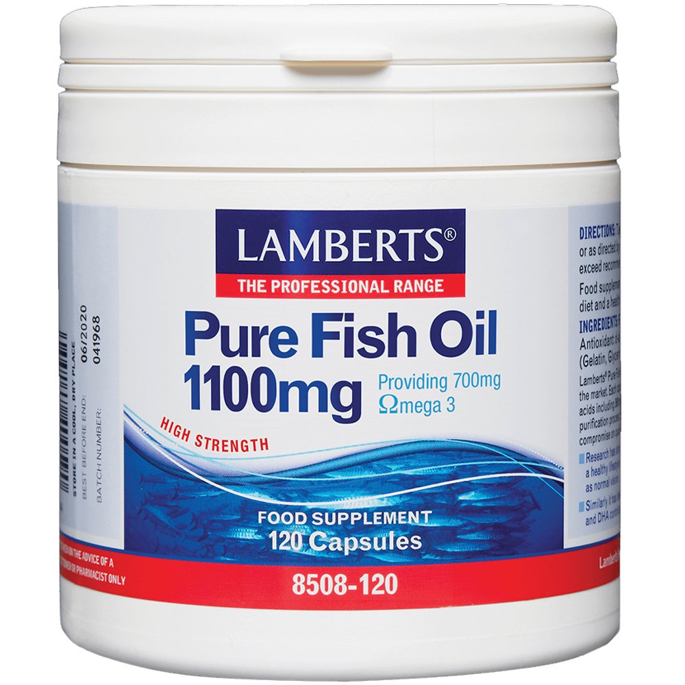 Lamberts Pure Fish Oil Συμπλήρωμα Διατροφής για την Ενίσχυση της Λειτουργίας της Καρδιάς, του Εγκεφάλου & της Όρασης 1100mg, 120caps