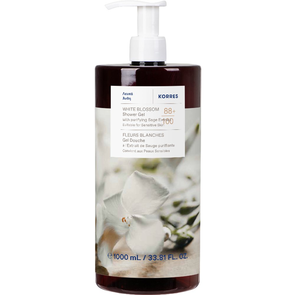 Korres With Purifying Sage Extract White Blossom Shower Gel Ενυδατικό, Αναζωογονητικό Αφρόλουτρο με Άρωμα από Λευκά Άνθη & Πούδρα 1000ml