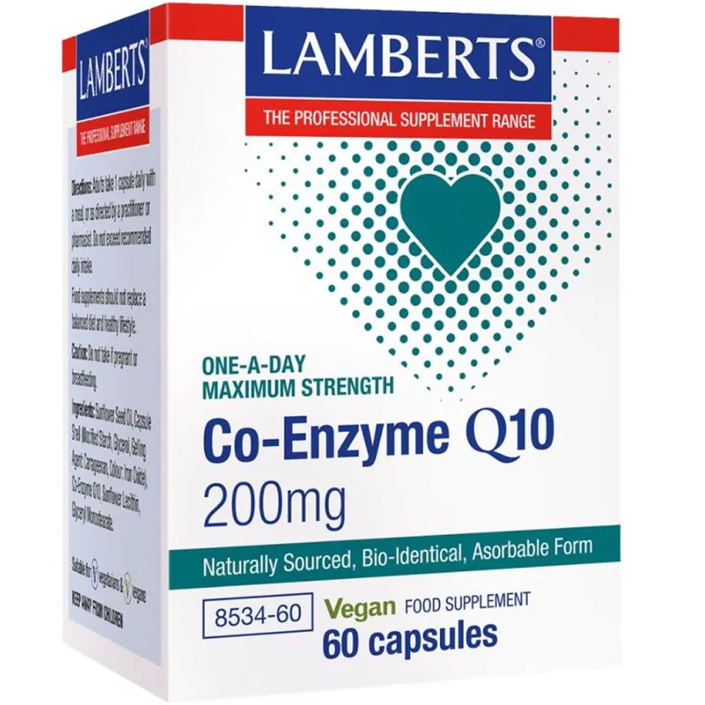 Lamberts Co-Enzyme Q10 Συμπλήρωμα Διατροφής για την ενίσχυση Παραγωγής Ενέργειας σε Κυτταρικό Επίπεδο με Αντιοξειδωτικές Ιδιότητες 200mg, 60caps