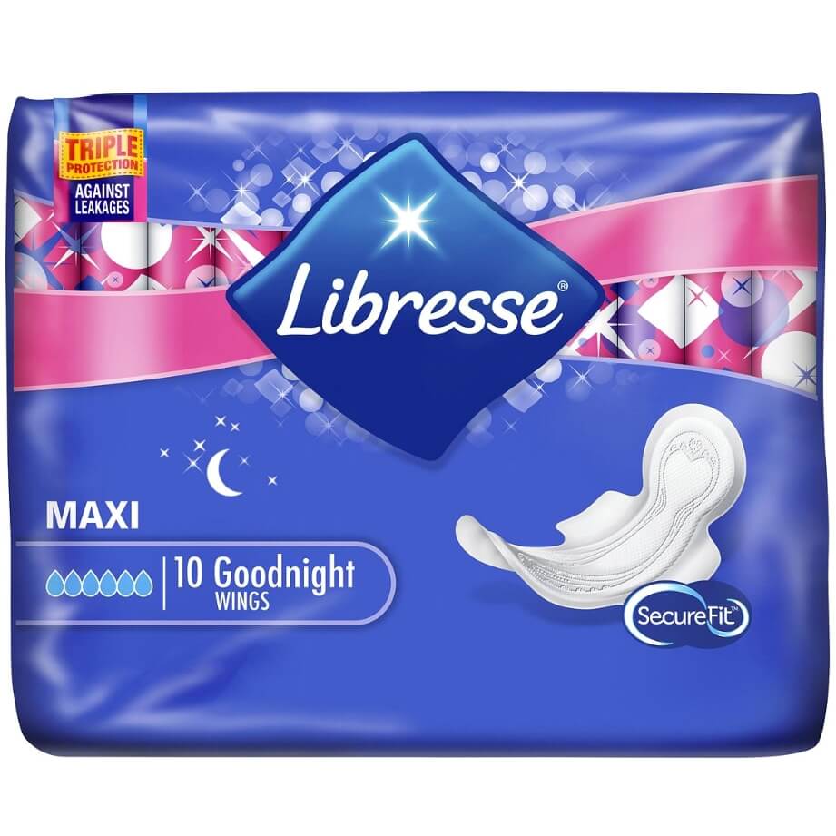 Libresse Maxi Goodnight Σερβιέτες Νύχτας με Φτερά 10 Τεμάχια