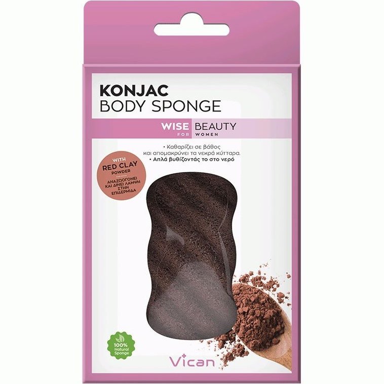 Vican Konjac Body Sponge Wise Beauty Σφουγγάρι Σώματος με Σκόνη Κόκκινης Αργίλου για Αναζωογόνηση & Λάμψη στο Δέρμα 1 Τεμάχιο