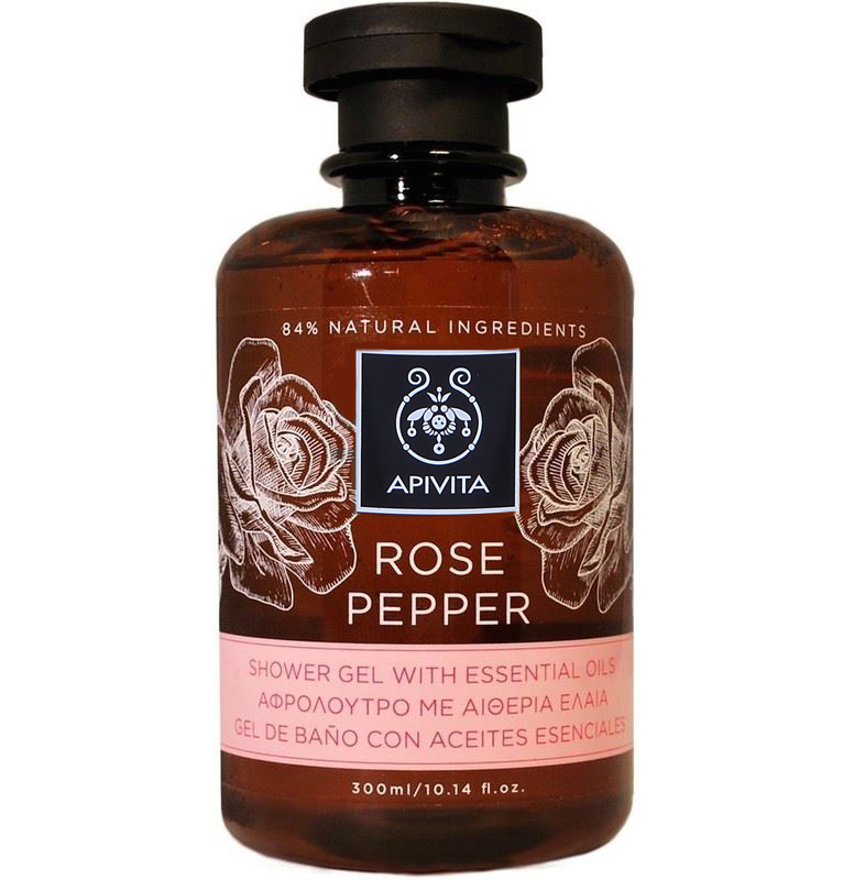 Apivita Rose Pepper Shower Gel, Ενυδατικό Αφρόλουτρο με Αιθέρια Έλαια 300 ml