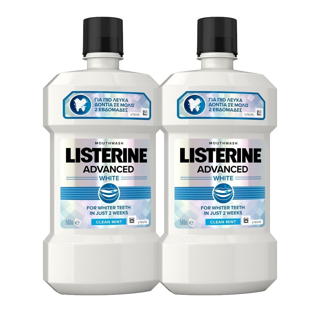 Listerine Πακέτο Προσφοράς Advanced White Στοματικό Διάλυμα Πολλαπλής Προστασίας για πιο Λευκά Δόντια 2x500ml