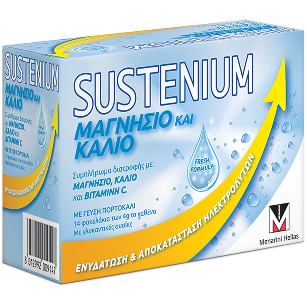 Menarini Menarini Sustenium Συμπλήρωμα Διατροφής με Μαγνήσιο, Κάλιο & Βιταμίνη C με Γεύση Πορτοκάλι 14Sachets
