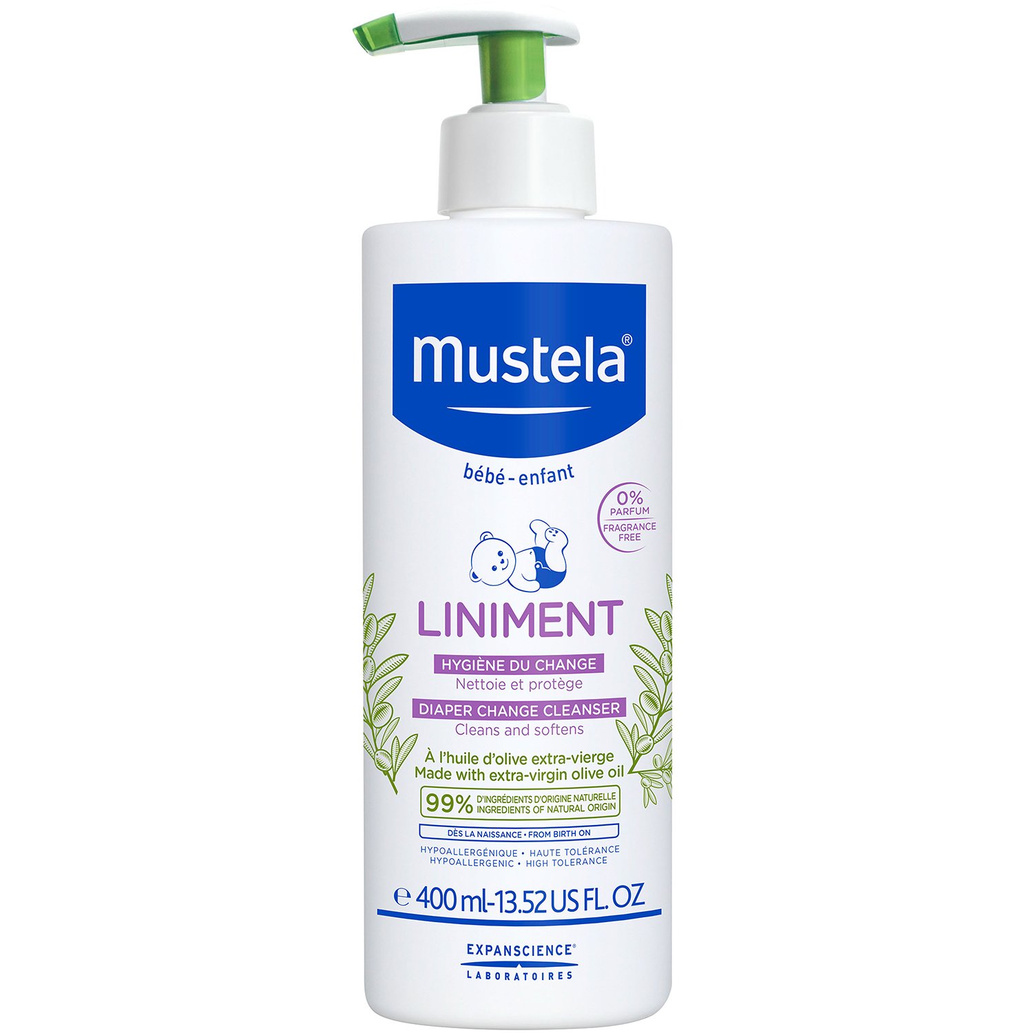 Mustela Liniment Diaper Change Cleanser Απαλό Βρεφικό Γαλάκτωμα Καθαρισμού της Μηρογεννητικής Περιοχής, με Αντλία 400ml
