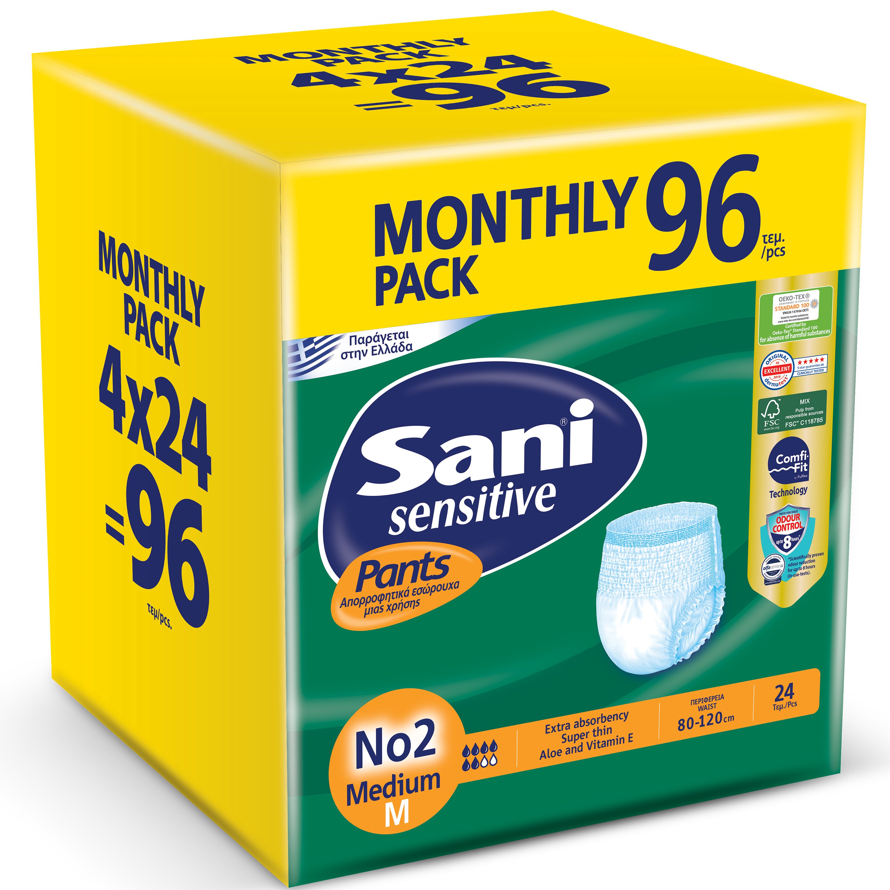 Sani Sensitive Pants No2 Medium 80-120cm Monthly Pack Ελαστικό Εσώρουχο Ακράτειας 96 Τεμάχια