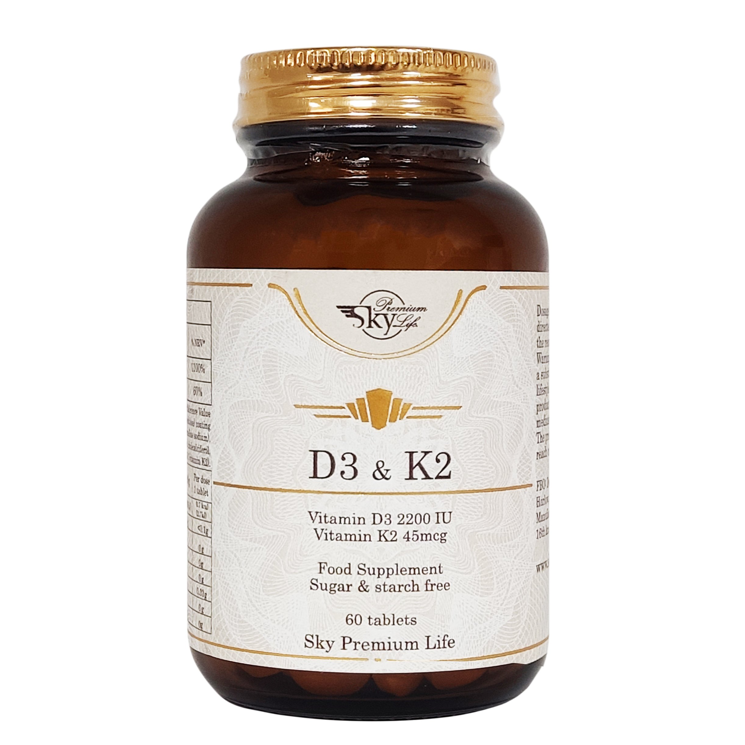 Sky Premium Life Vitamin D3 2200 IU & Vitamin K2 45mcg Συμπλήρωμα Διατροφής με Βιταμίνες D3 & K2 για Γερά Οστά 60tabs