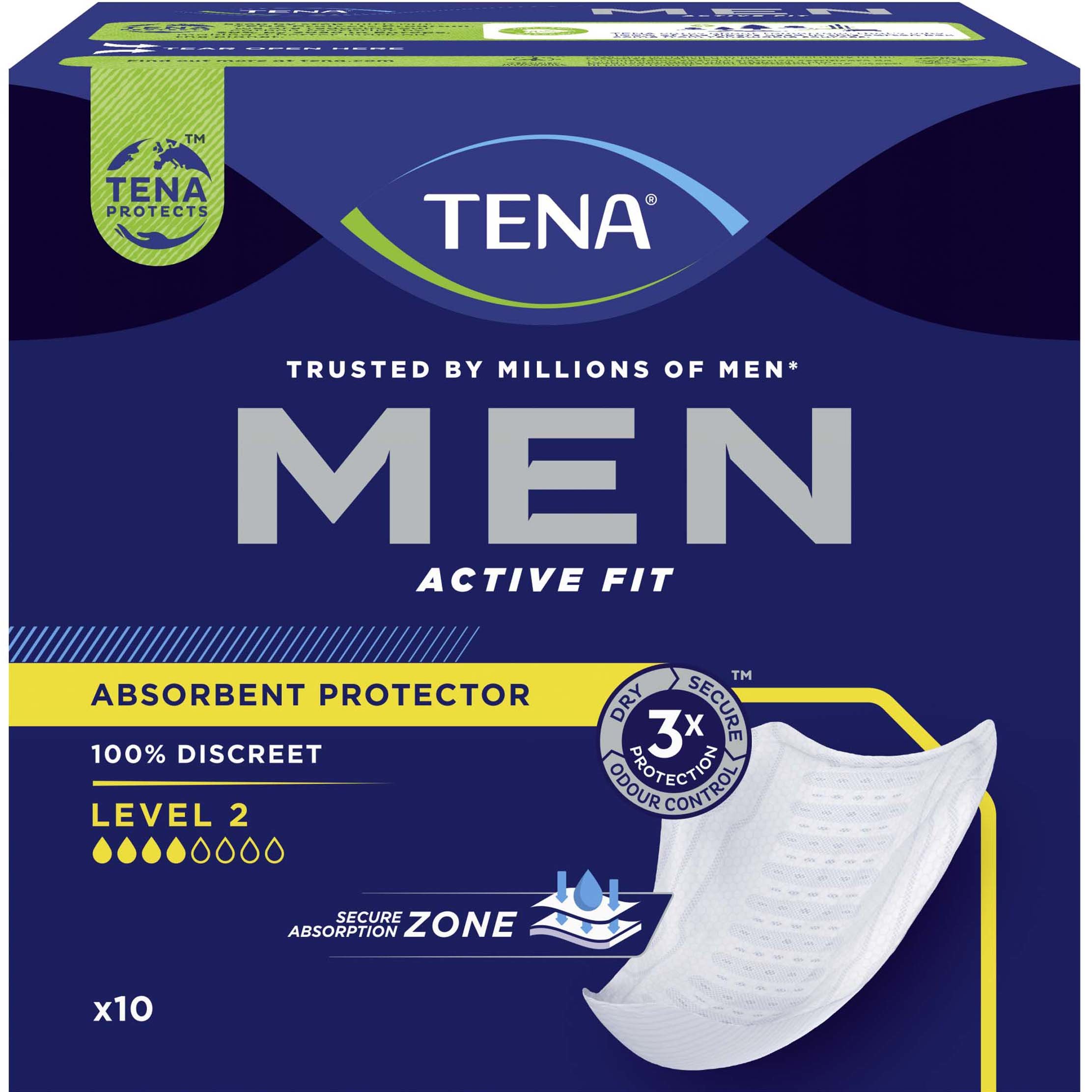 Tena Tena Men Active Fit Absorbent Protector Level 2 Ανδρικά Επιθέματα Ακράτειας Μέτριας Απορροφητικότητας 10 Τεμάχιο