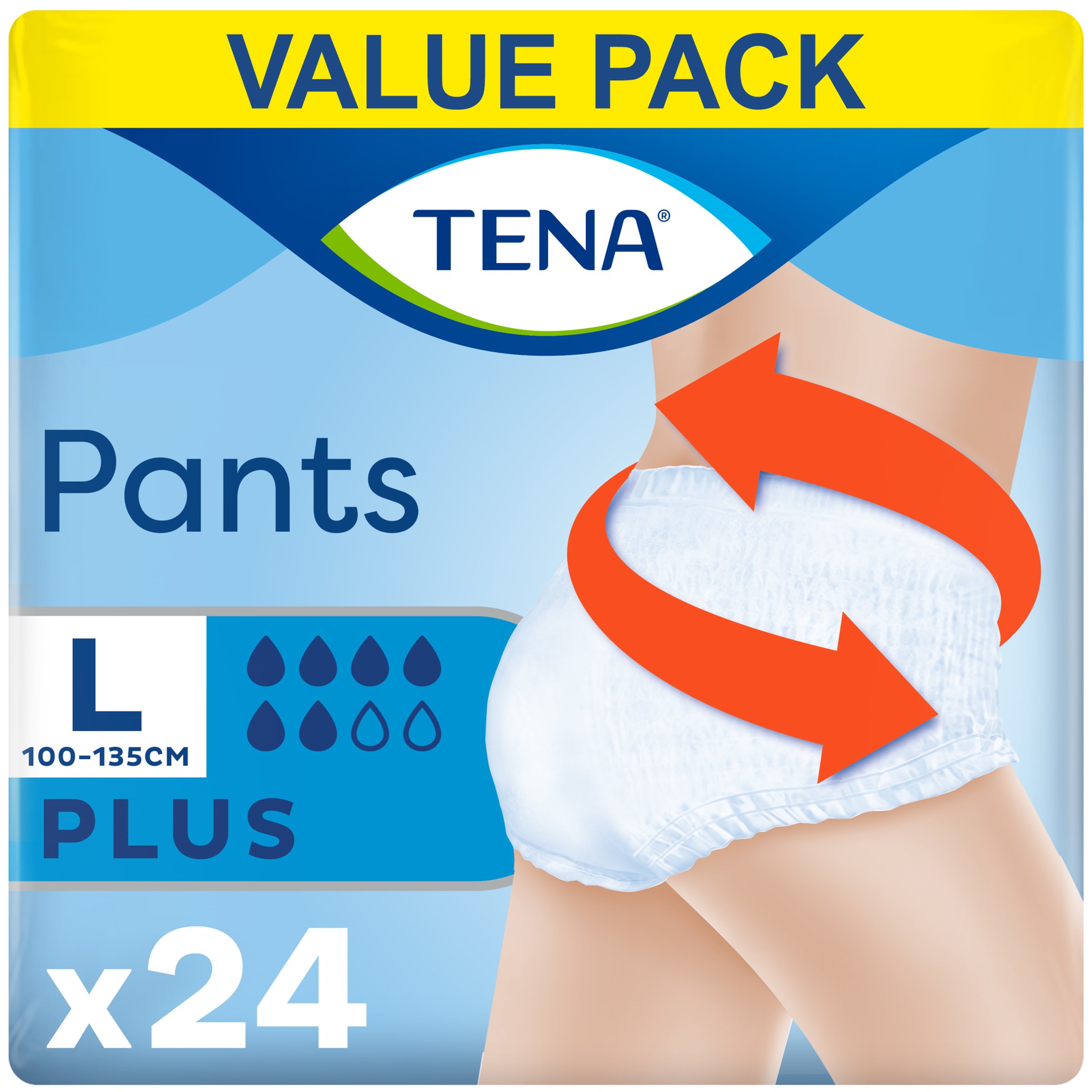 Tena Value Pack Pants Plus Άνετα & Αξιόπιστα Εσώρουχα μιας Χρήσης για Μέτρια προς Βαριά Μορφή Ακράτειας 24 Τεμάχια – Large 100-135cm