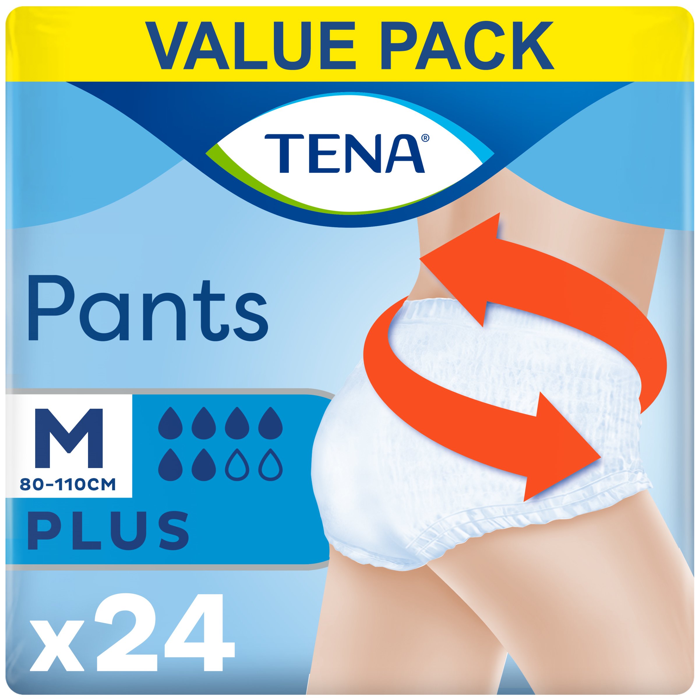 Tena Value Pack Pants Plus Άνετα & Αξιόπιστα Εσώρουχα μιας Χρήσης για Μέτρια προς Βαριά Μορφή Ακράτειας 24 Τεμάχια – Medium 80-110cm