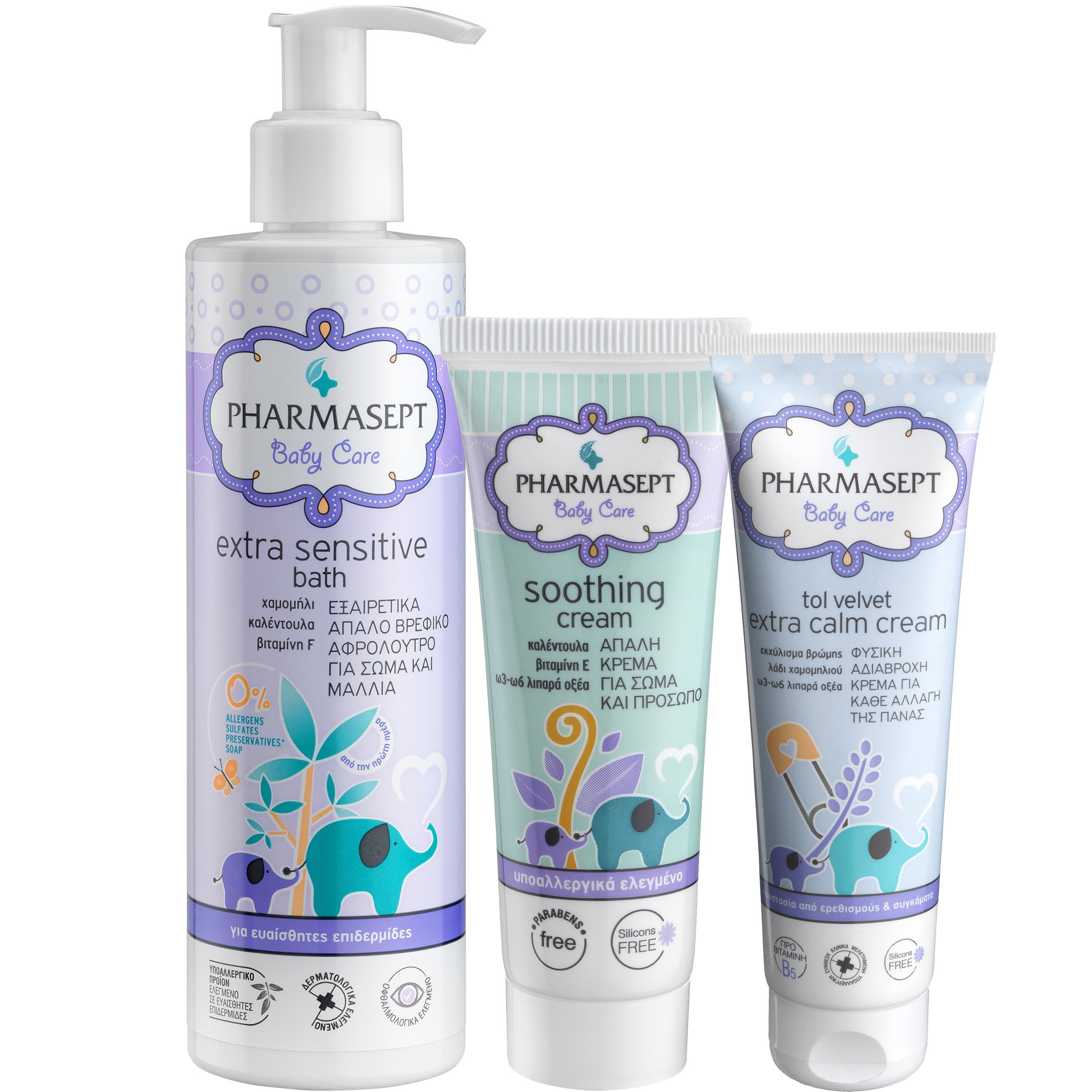 Pharmasept Πακέτο Προσφοράς Baby Extra Sensitive Bath 250ml & Tol Velvet Baby Soothing Cream 150ml & Baby Extra Calm Cream 150ml