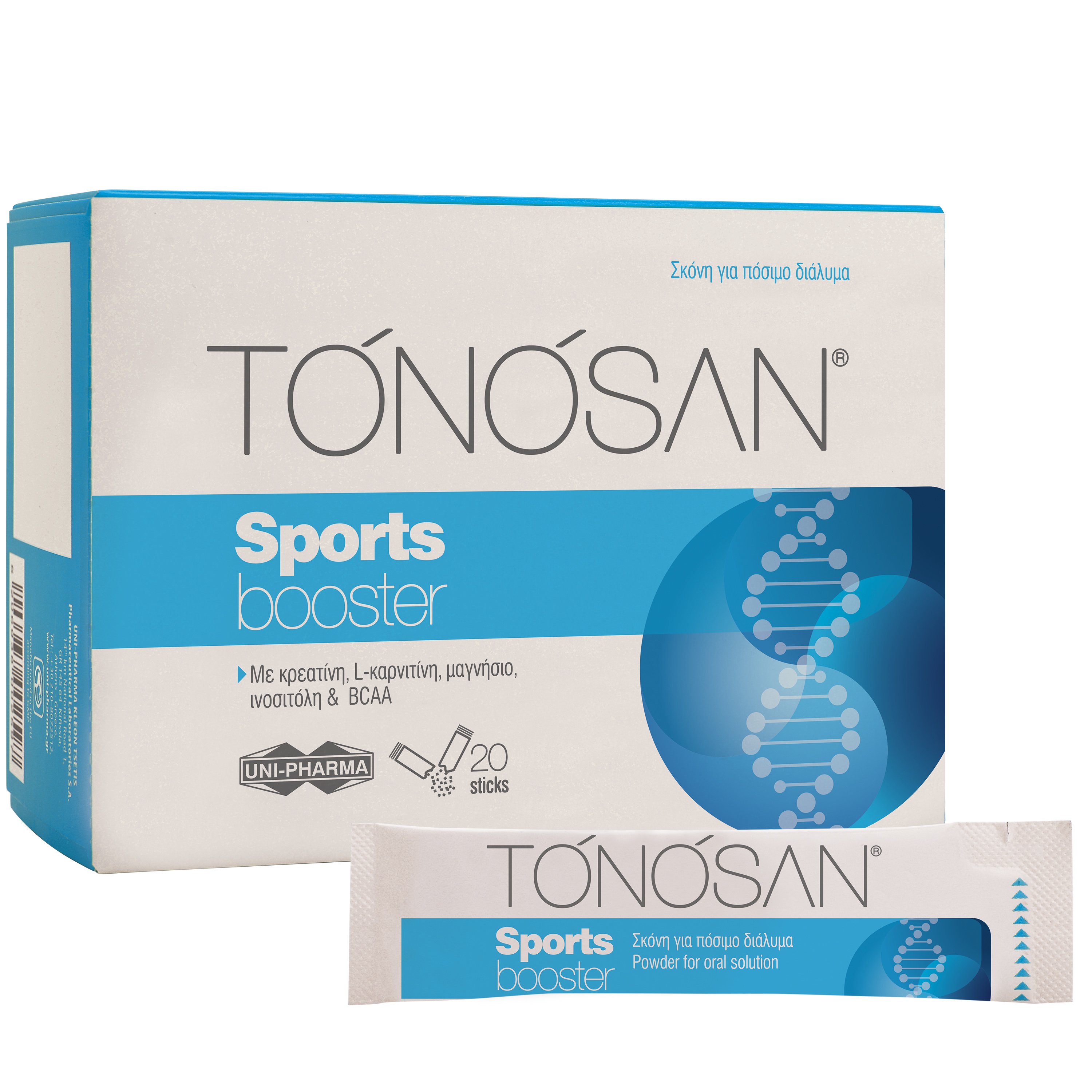 Tonosan Sports Booster Συμπλήρωμα Διατροφής με Κρεατίνη, L-καρνιτίνη, Μαγνήσιο, Ινοσιτόλη & BCAA για Άτομα που Προπονούνται Εντατικά, Γεύση Εσπεριδοειδών 20 Φακελίσκοι