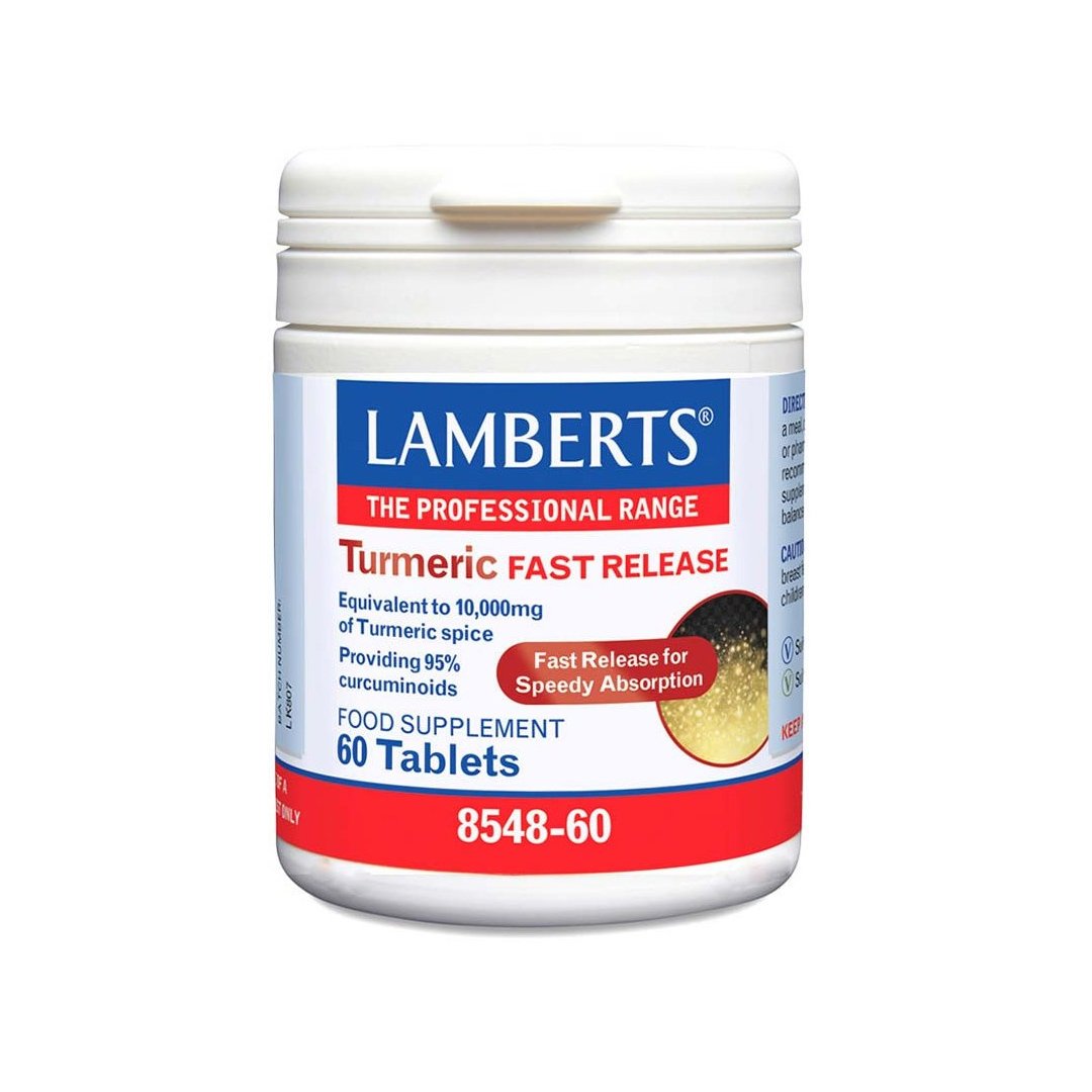 Lamberts Turmeric Fast Release Συμπλήρωμα Διατροφής Τιτλοδοτημένου Εκχυλίσματος Κουρκουμίνης Υψηλής Ισχύος 10.000mg 60tabs