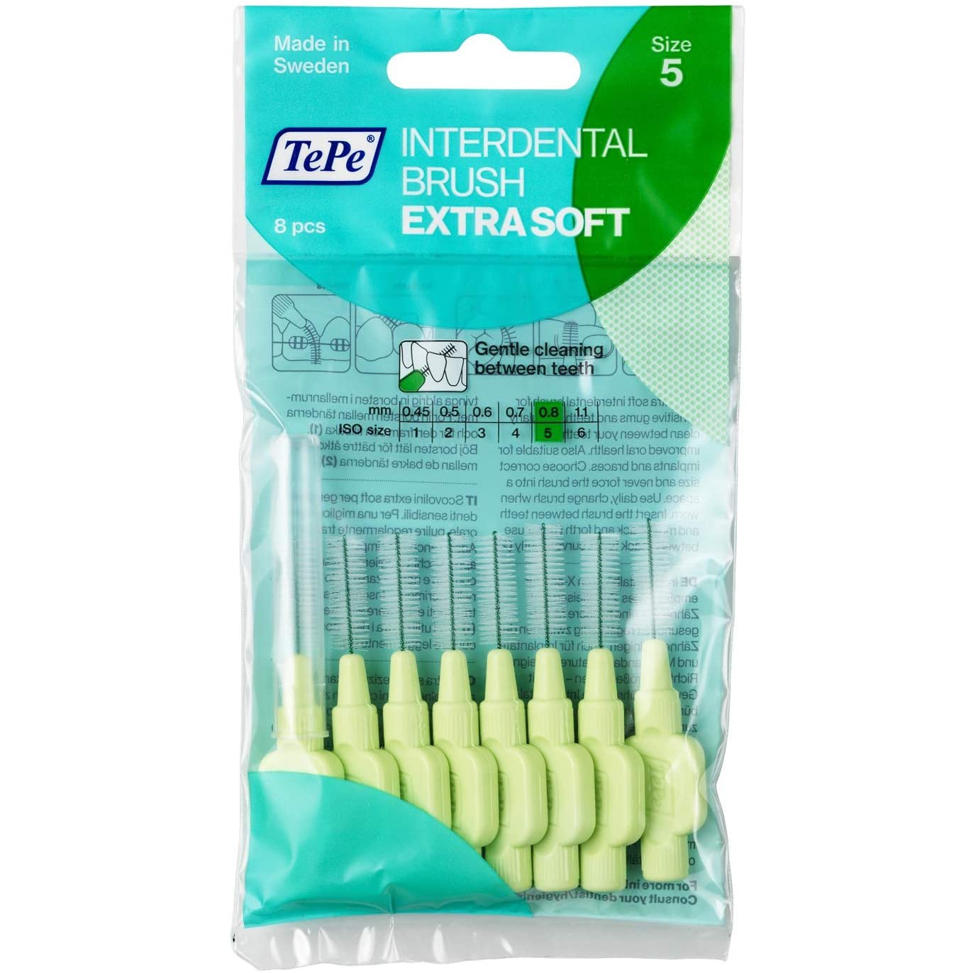 Tepe Interdental Brush Extra Soft Size 5 Μεσοδόντια Βουρτσάκια με Μαλακές Ίνες για Ευαίσθητα Δόντια & Ούλα 8 Τεμάχια – Πράσινο 0.8mm