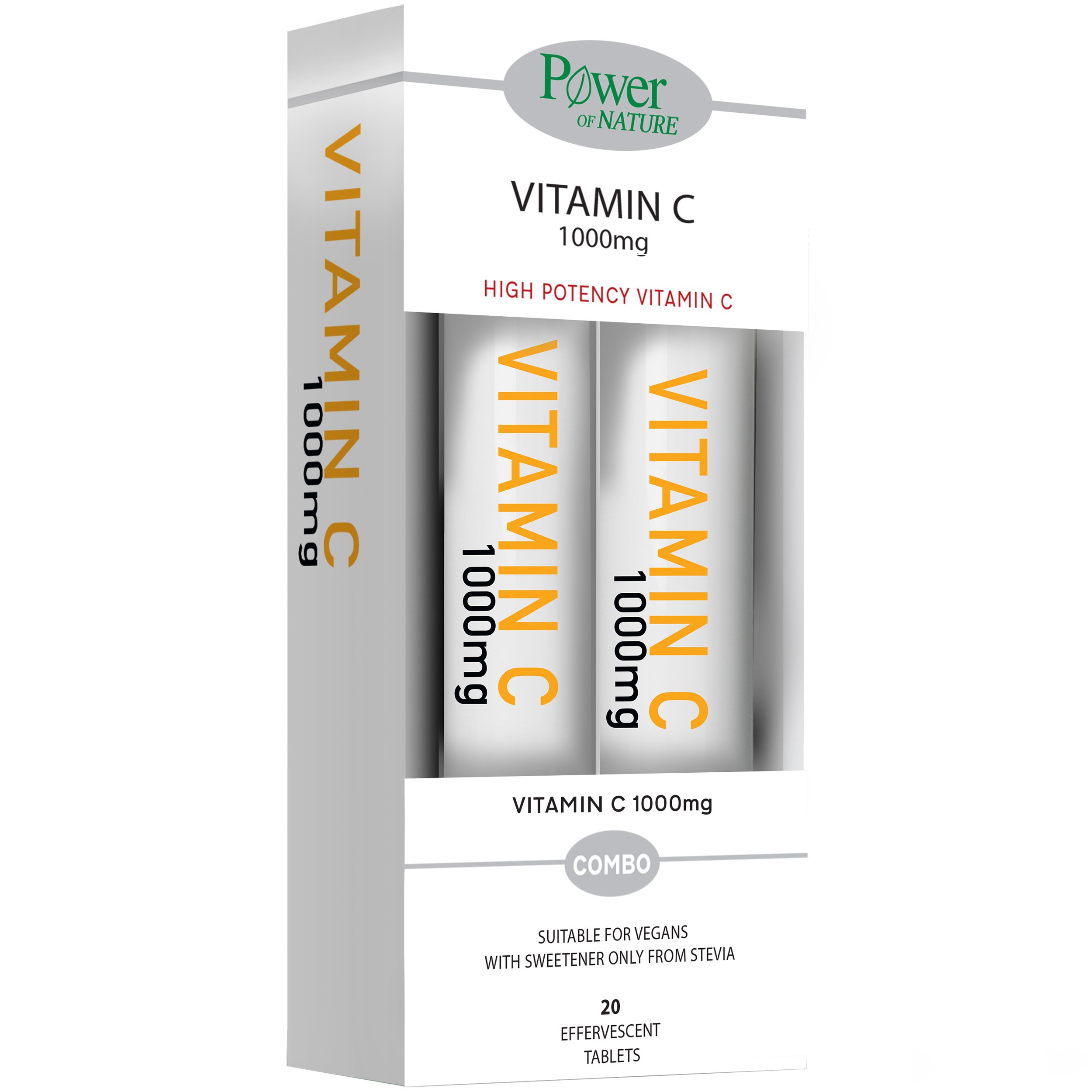 Power of Nature Πακέτο Προσφοράς Vitamin C Συμπλήρωμα Διατροφής με Βιταμίνη C για την Ενίσχυση του Ανοσοποιητικού με Γεύση Πορτοκάλι 1000mg, 2×20 Effer.tabs