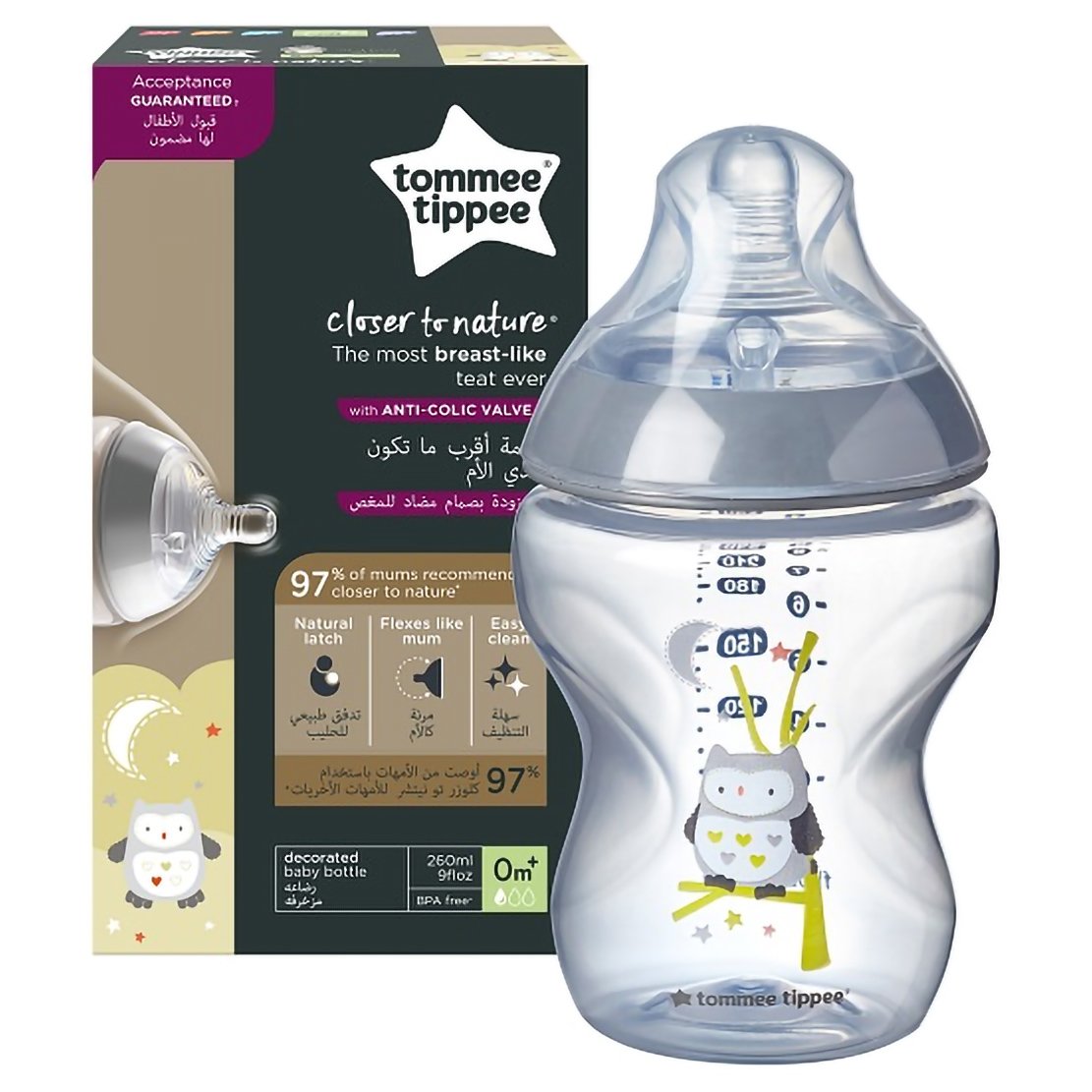 Tommee Tippee Closer to Nature Baby Bottle 0m+ Κωδ 42250103 Μπιμπερό Πολυπροπυλενίου Αργής Ροής με Θηλή Σιλικόνης, Κατά των Κολικών 260ml – Γκρι