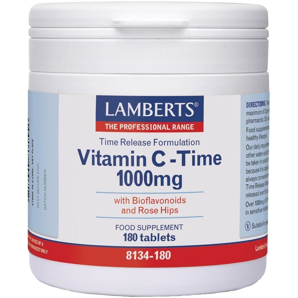 Lamberts Vitamin C Time Release Συμπλήρωμα Διατροφής Βιταμίνης C Ελεγχόμενης Αποδέσμευσης για τη Σωστή Λειτουργία του Ανοσοποιητικού Συστήματος 1000mg, 180tabs