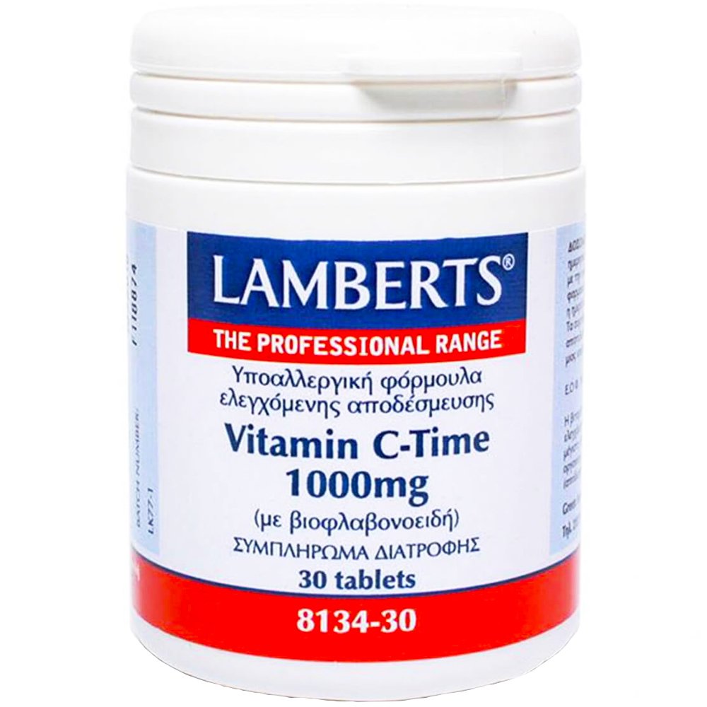 Lamberts Vitamin C Time Release Συμπλήρωμα Διατροφής Βιταμίνης C Ελεγχόμενης Αποδέσμευσης για τη Σωστή Λειτουργία του Ανοσοποιητικού Συστήματος 1000mg, 30tabs