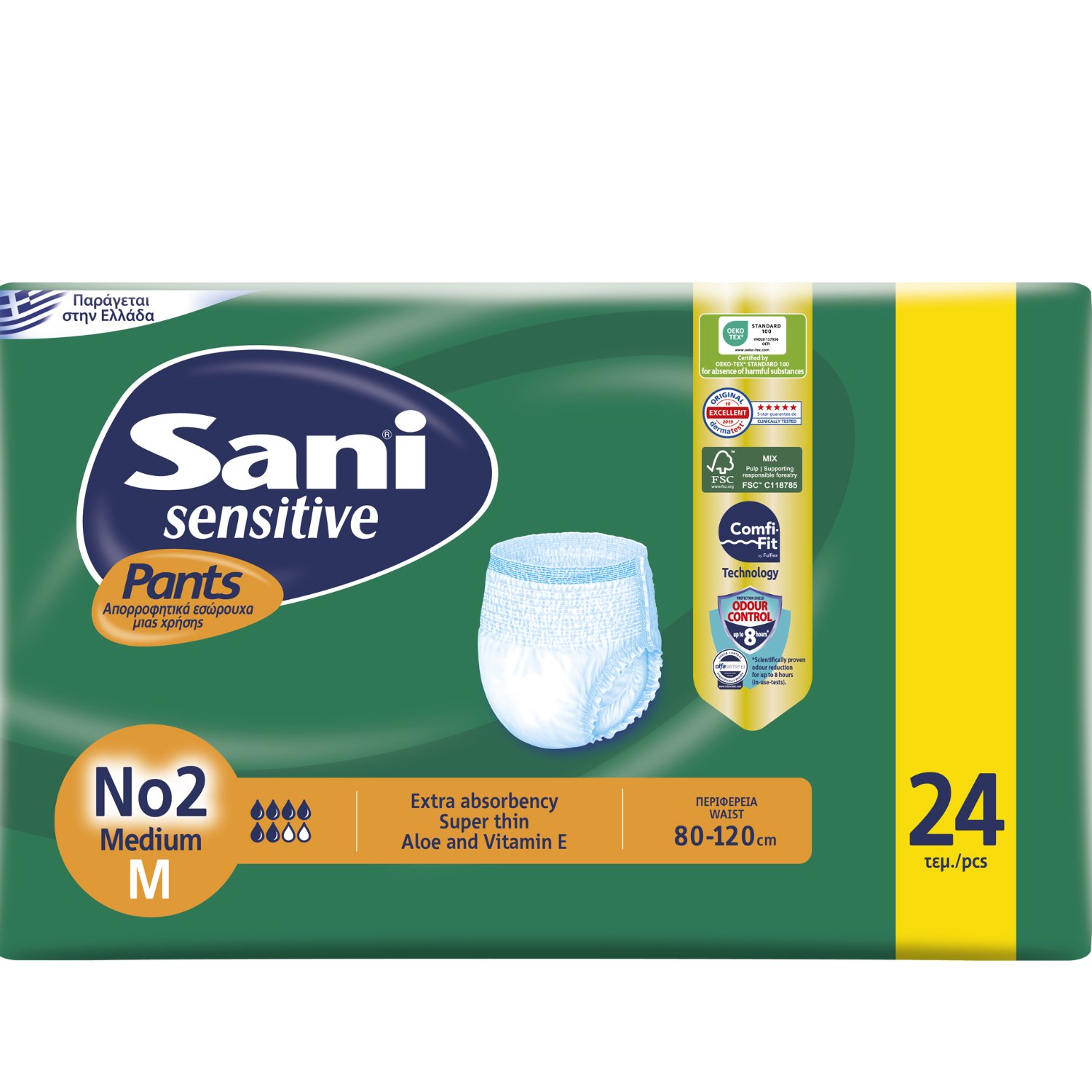Sani Sani Sensitive Pants No2 Medium Ελαστικό Εσώρουχο Ακράτειας που Προσφέρουν Αποτελεσματική Προστασία Από Διαρροές & Οσμές 24 Τεμάχια