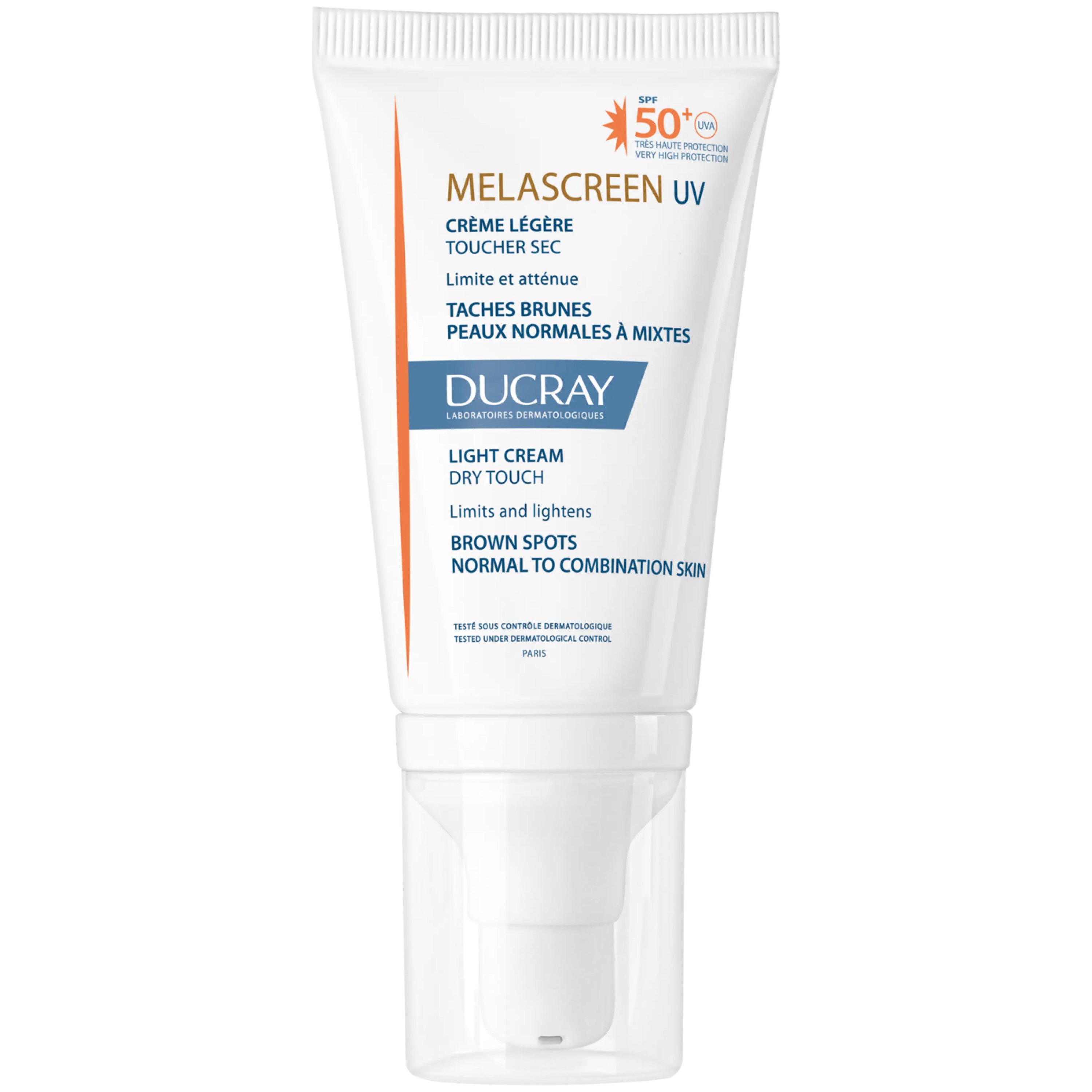 Ducray Melascreen UV Light Cream Spf50+ Λεπτόρρευστη Αντηλιακή Κρέμα Προσώπου Πολύ Υψηλής Προστασίας για Κανονικές, Λιπαρές Επιδερμίδες, Κατά των Καφέ Κηλίδων 40ml