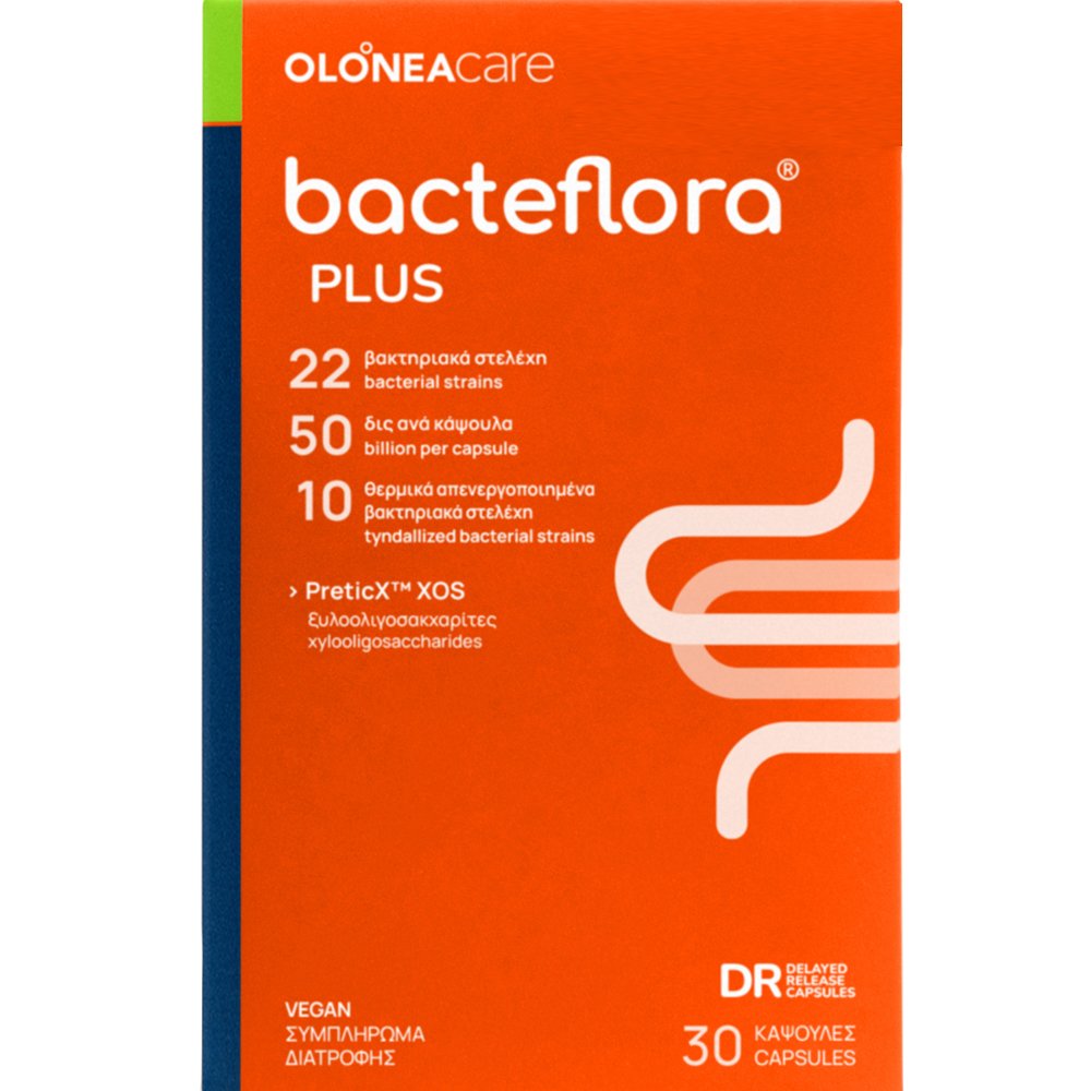 Olonea Olonea Bacteflora Plus Συμπλήρωμα Διατροφής με Προβιοτικά & Πρεβιοτικά για την Ισορροπία του Εντερικού Μικροβιώματος & την Καλή Λειτουργία του Εντέρου 30caps