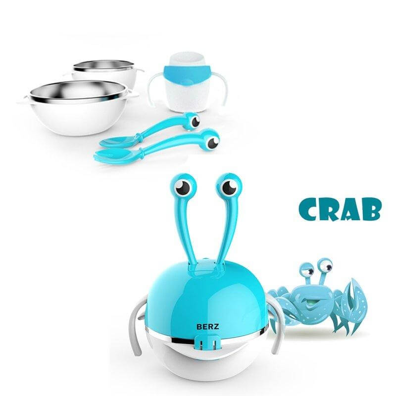 Berz Baby 3m+ Dinnerware Crab 5-in-1 Βρεφικό Σετ Φαγητού σε Διάφορα Χρώματα – μπλέ