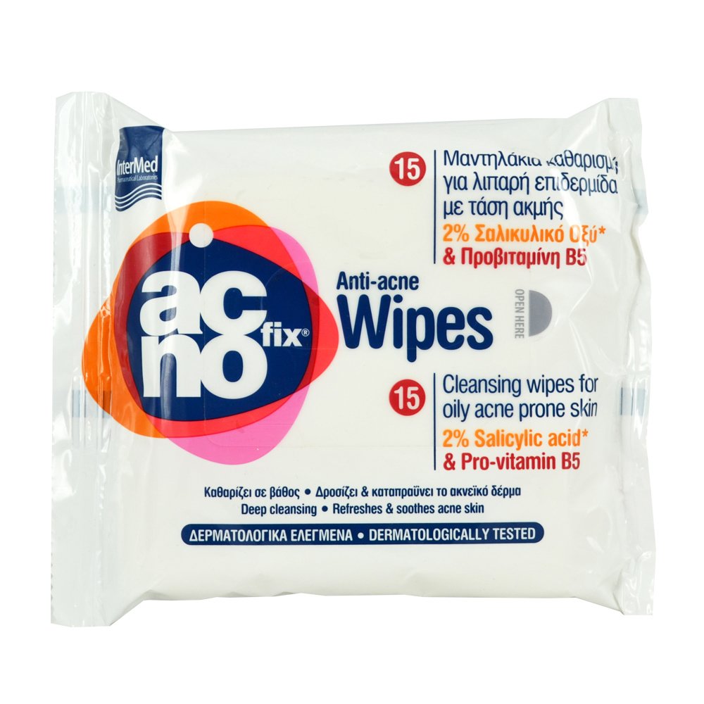 Acnofix Acnofix Anti Acne Wipes Μαντηλάκια Καθαρισμού σε Βάθος, της Λιπαρής Επιδερμίδας με Τάση Ακμής 15pcs