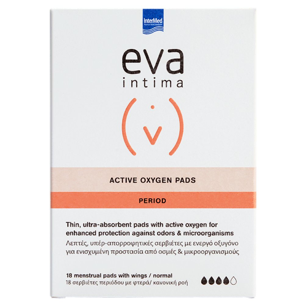 Eva Intima Period Active Oxygen Pads Λεπτές Υπεραπορροφητικές Σερβιέτες με Ενισχυμένη Προστασία απο Οσμές & Μικρόβια 18 Τεμάχια