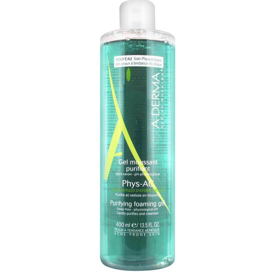 A-derma Phys-AC Gel Moussant Purifiant Εξυγιαντικό Αφρίζον Gel Καθαρισμού Προσώπου 400ml
