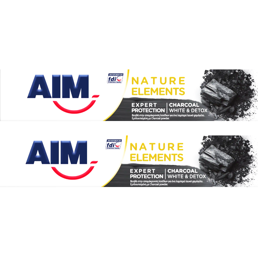 Aim Πακέτο Προσφοράς Nature Elements Charcoal White & Detox Οδοντόκρεμα, Αποδεδειγμένη Σύνθεση για Ολοκληρωμένη Προστασία 2x75ml